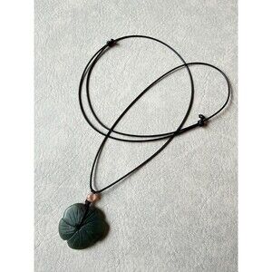 Natural reen jade floral Pendant Necklace adjustable vegan leather cord handmade